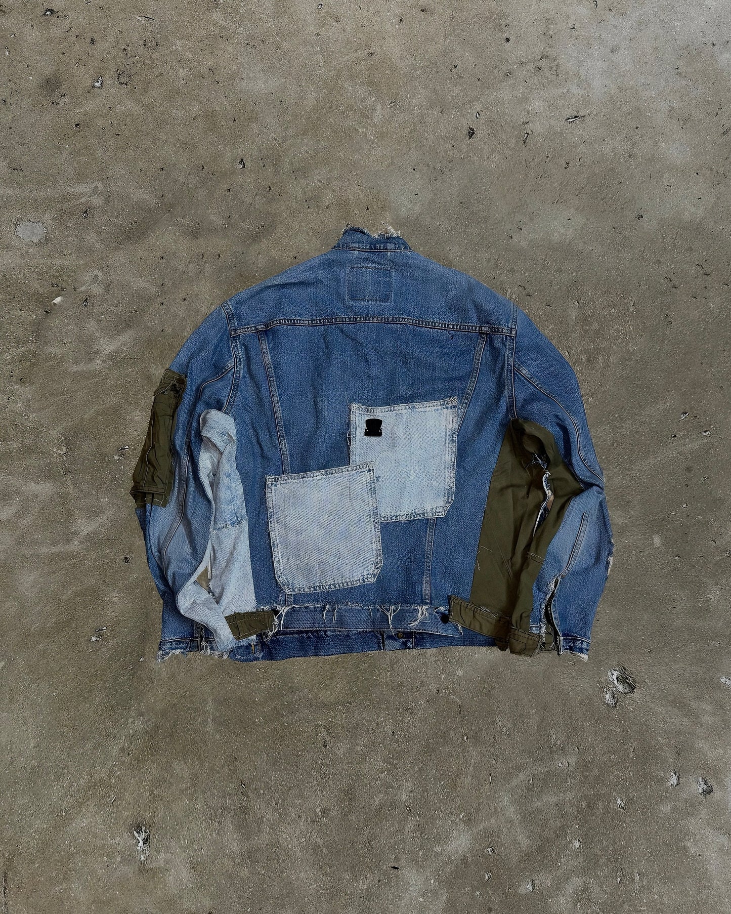 Mili-Patch Distressed Denim Jacket