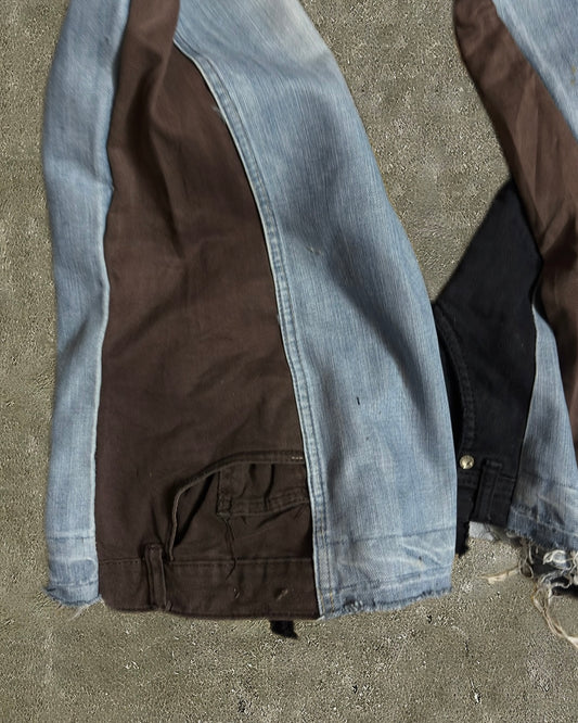 Contrast Panel Wide-Leg Jeans