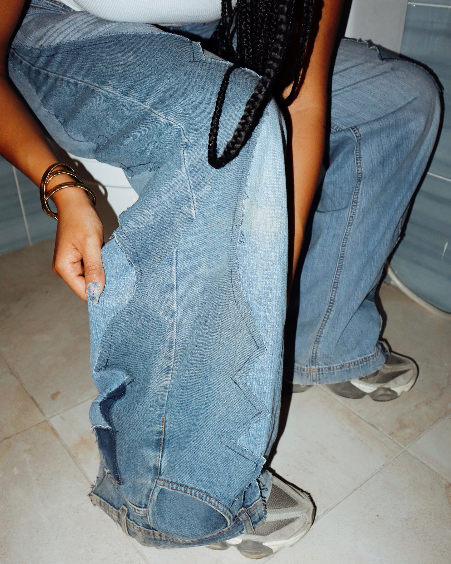Zigzag Panel Reworked Denim Jeans #1