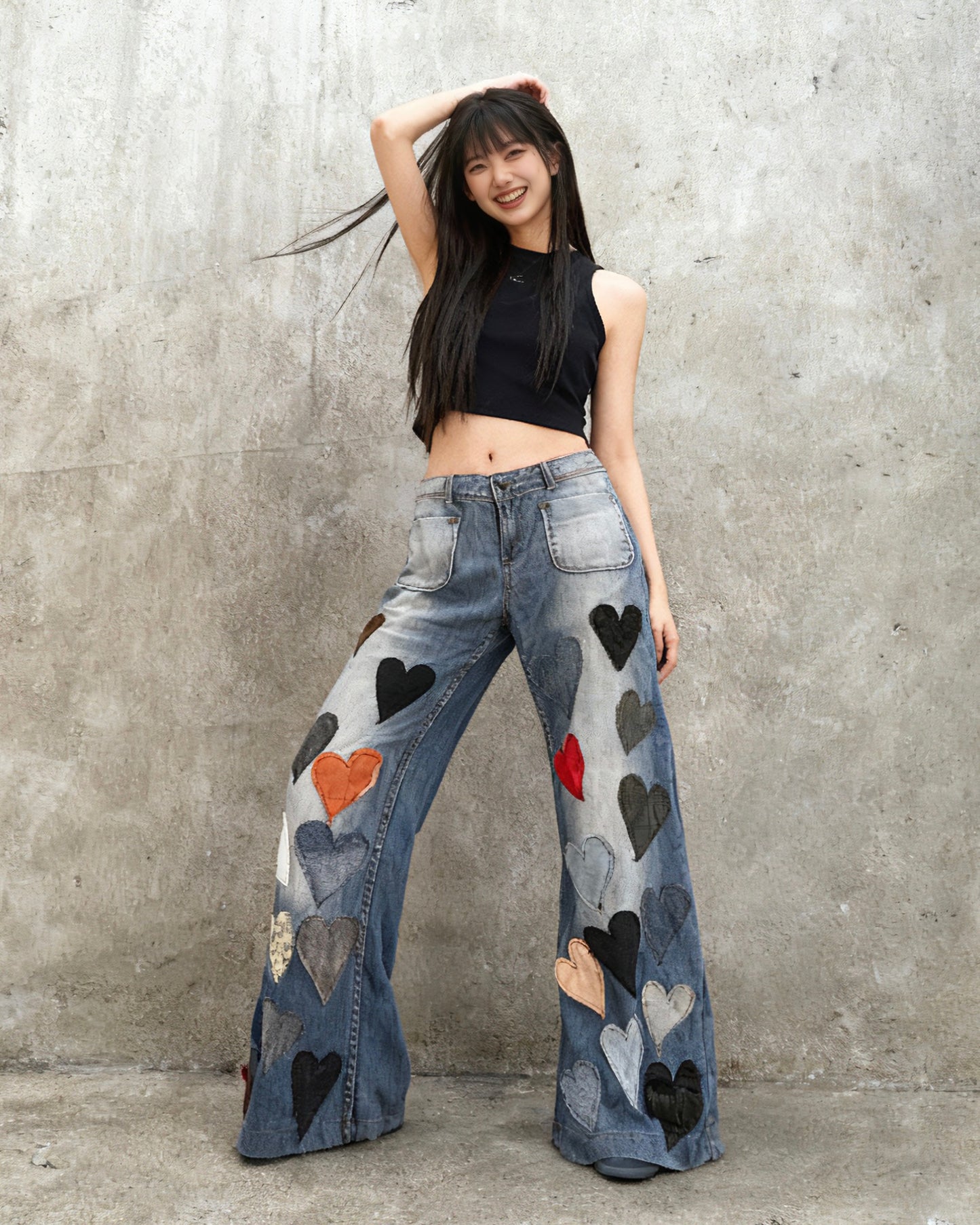 Multi-Heart Patchwork Jeans