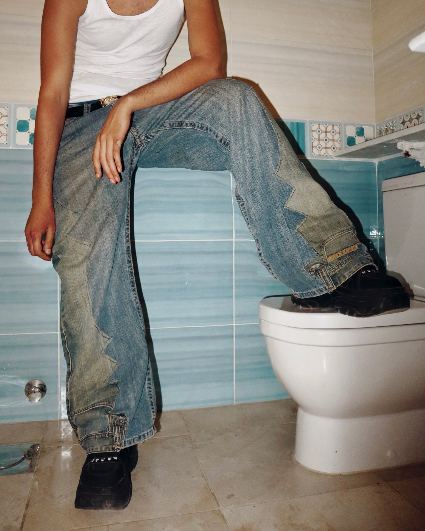 Zigzag Panel Reworked Denim Jeans #2