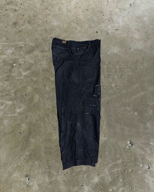Black Patchwork Wide-Leg Reworked Denim Jeans