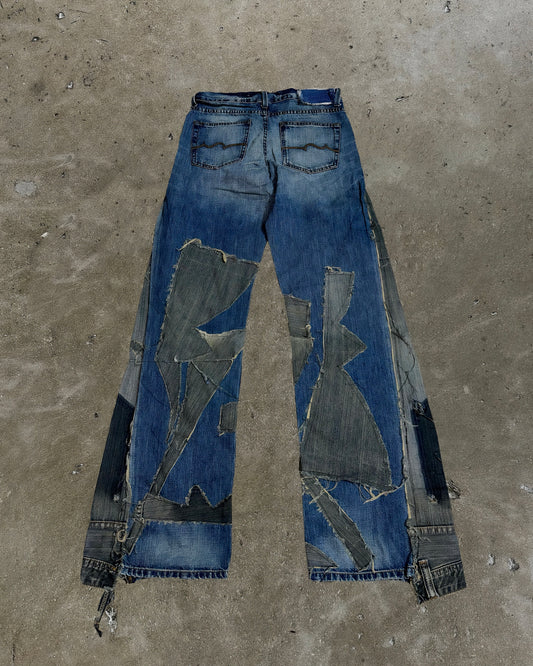 Abstract Panel Patchwork Denim Jeans