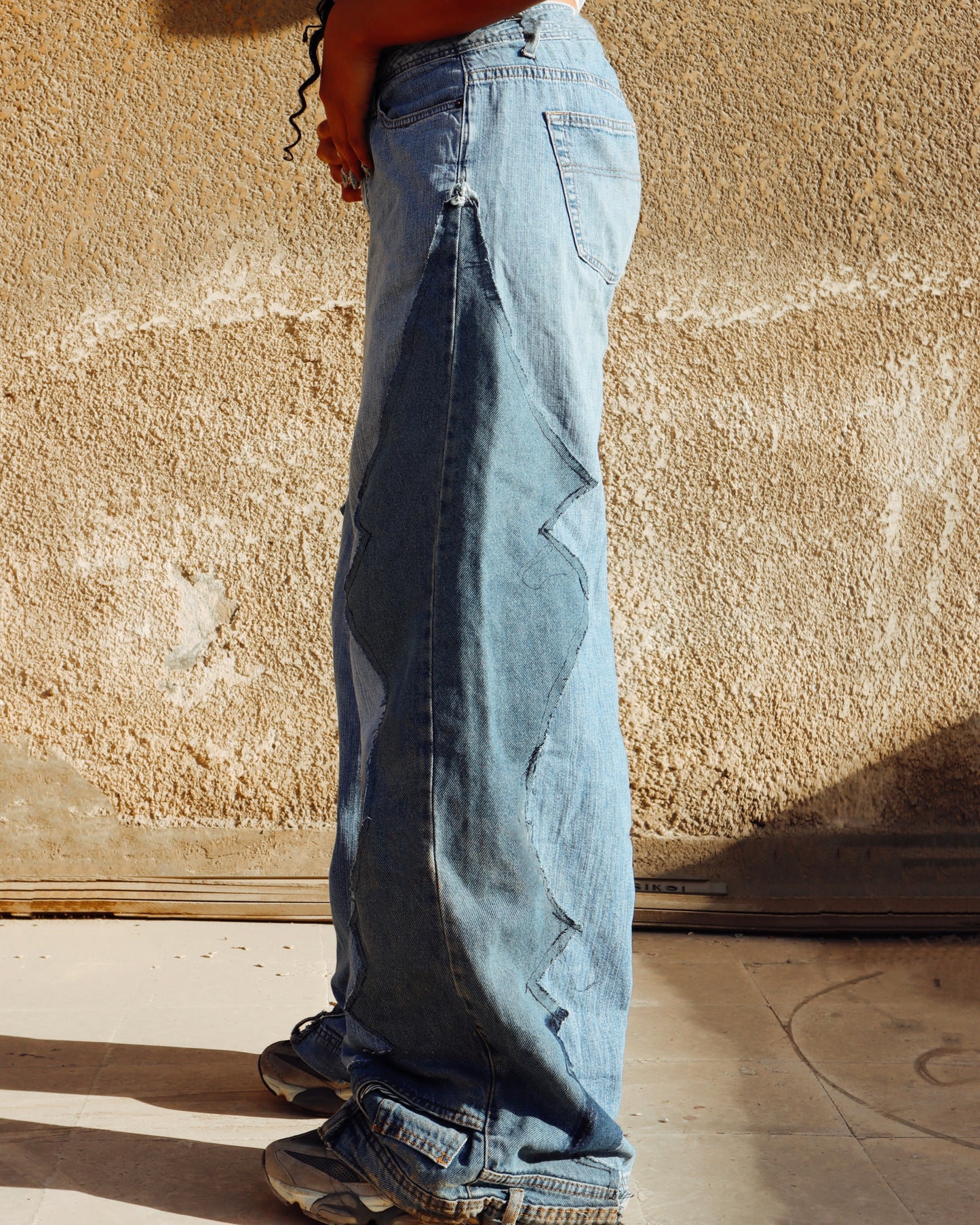 Zigzag Panel Reworked Denim Jeans #1