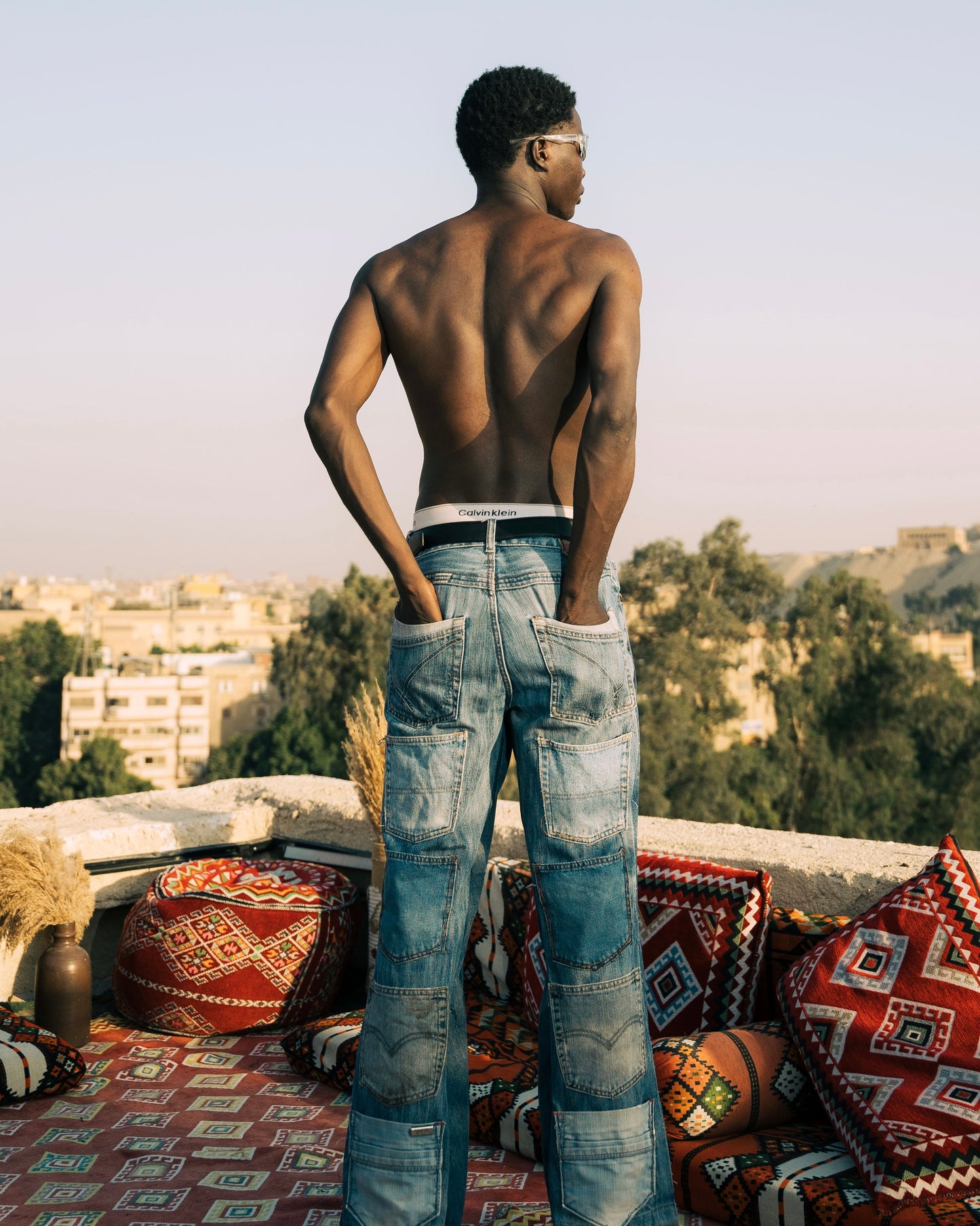 Patchwork Pocket Flare Reworked Denim Jeans