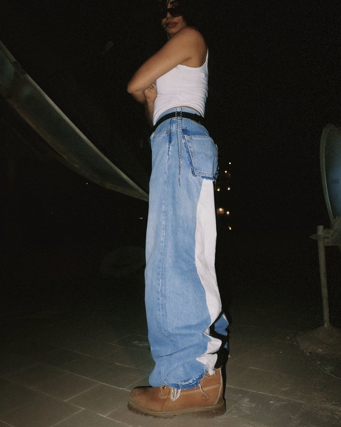 Two-Tone Stripe Back Reworked Denim Jeans