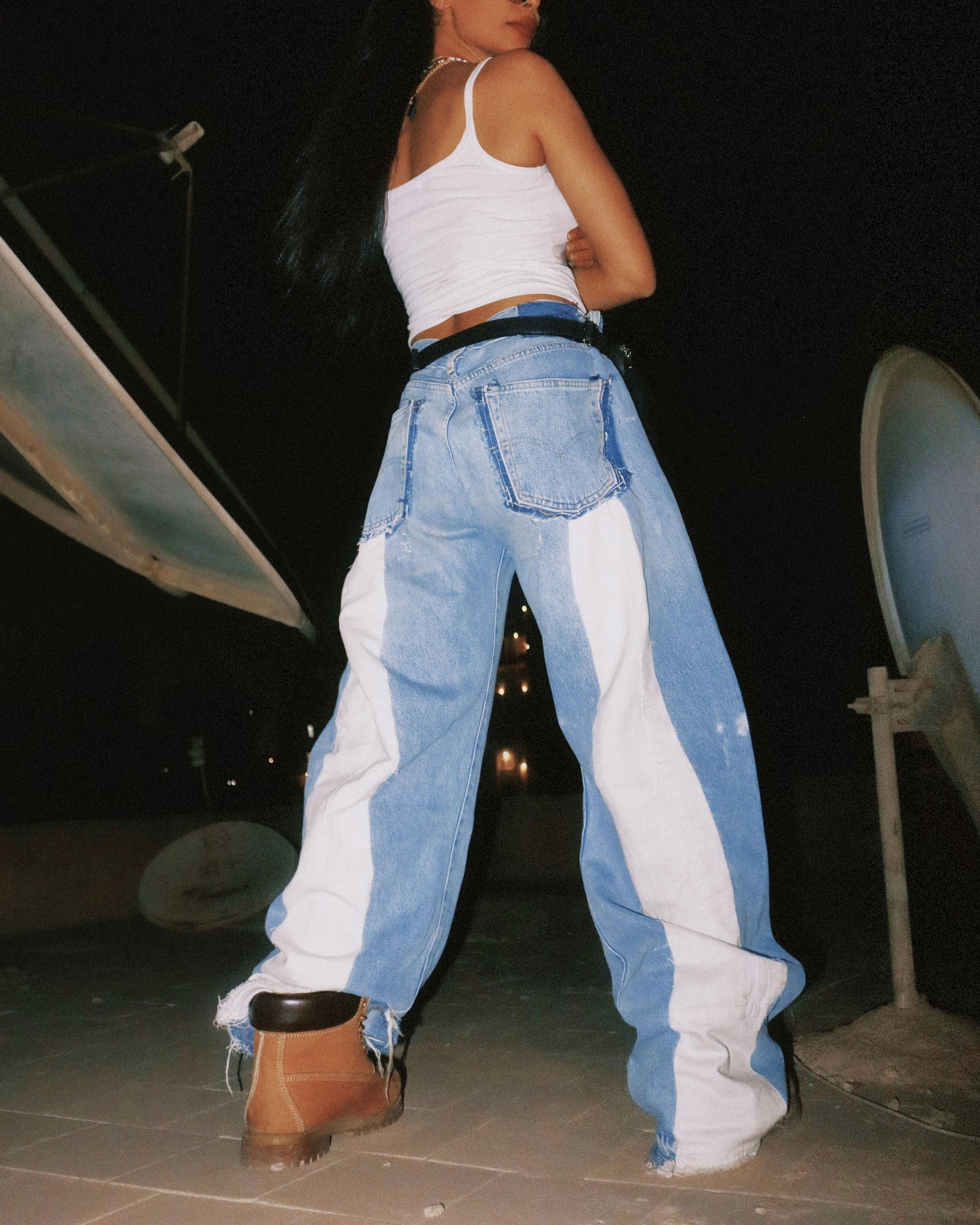 Two-Tone Stripe Back Reworked Denim Jeans