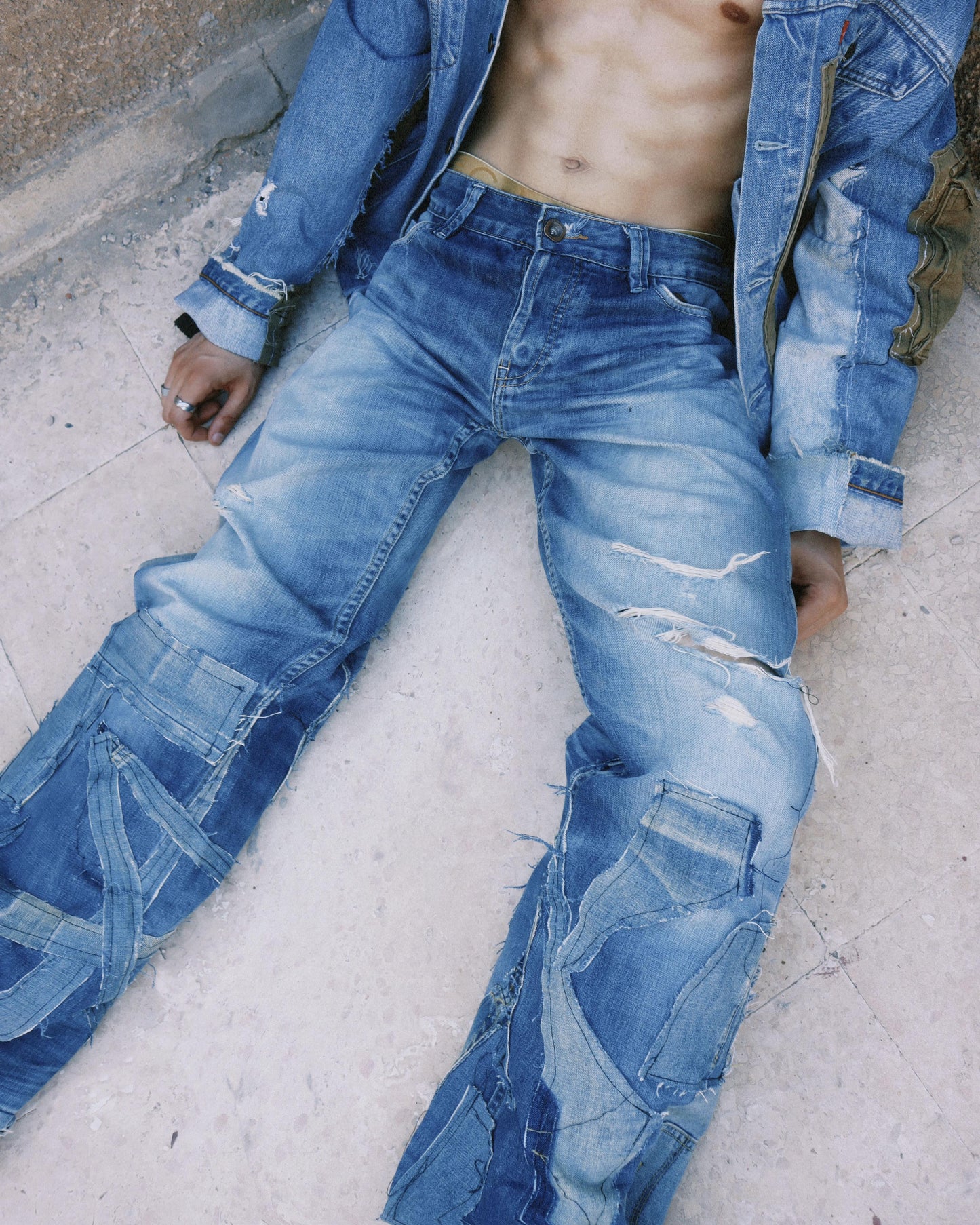Patchwork Utility Reworked Denim Jeans