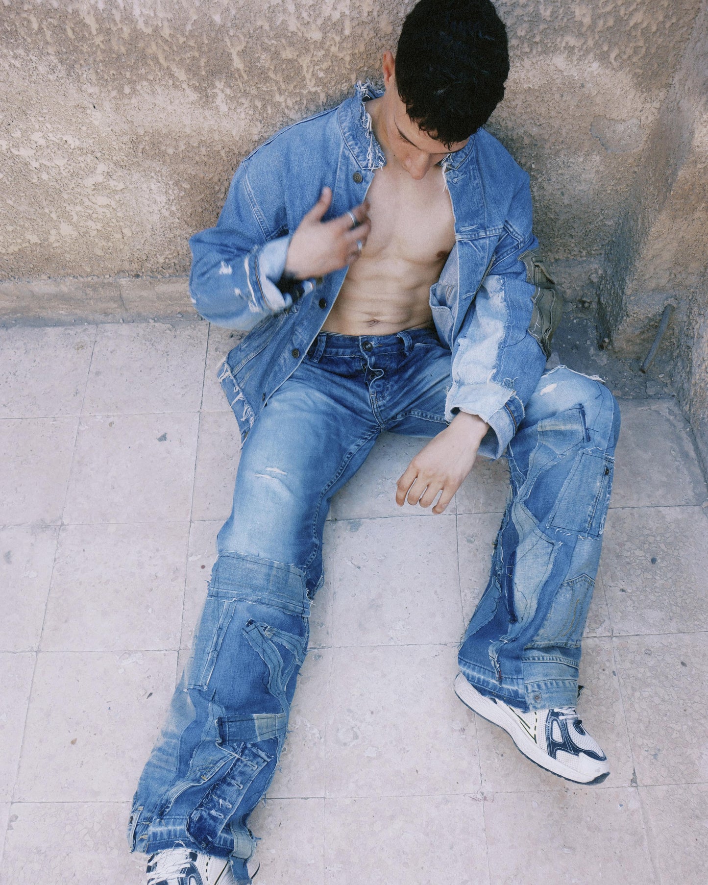 Patchwork Utility Reworked Denim Jeans