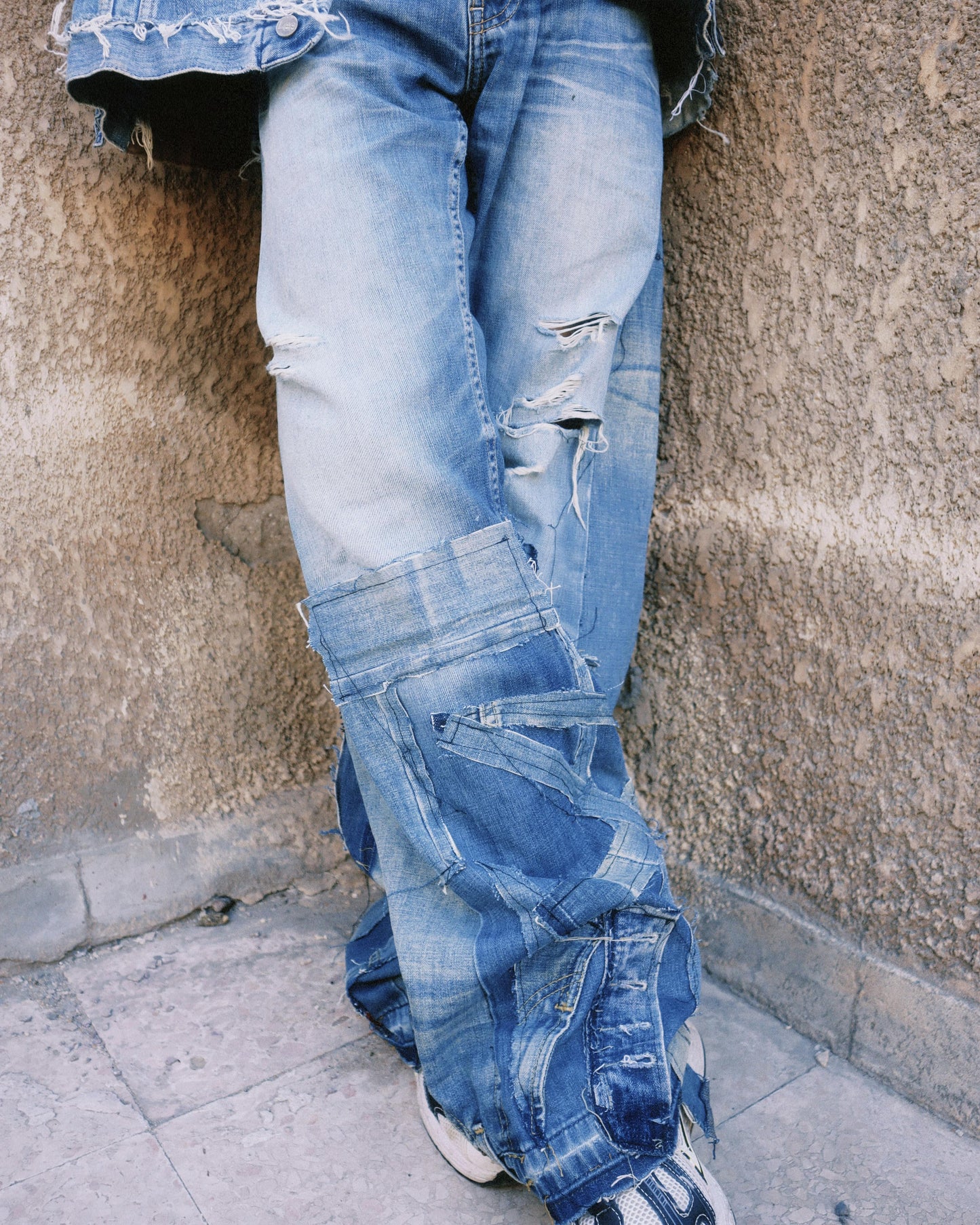 Patchwork Utility Reworked Denim Jeans