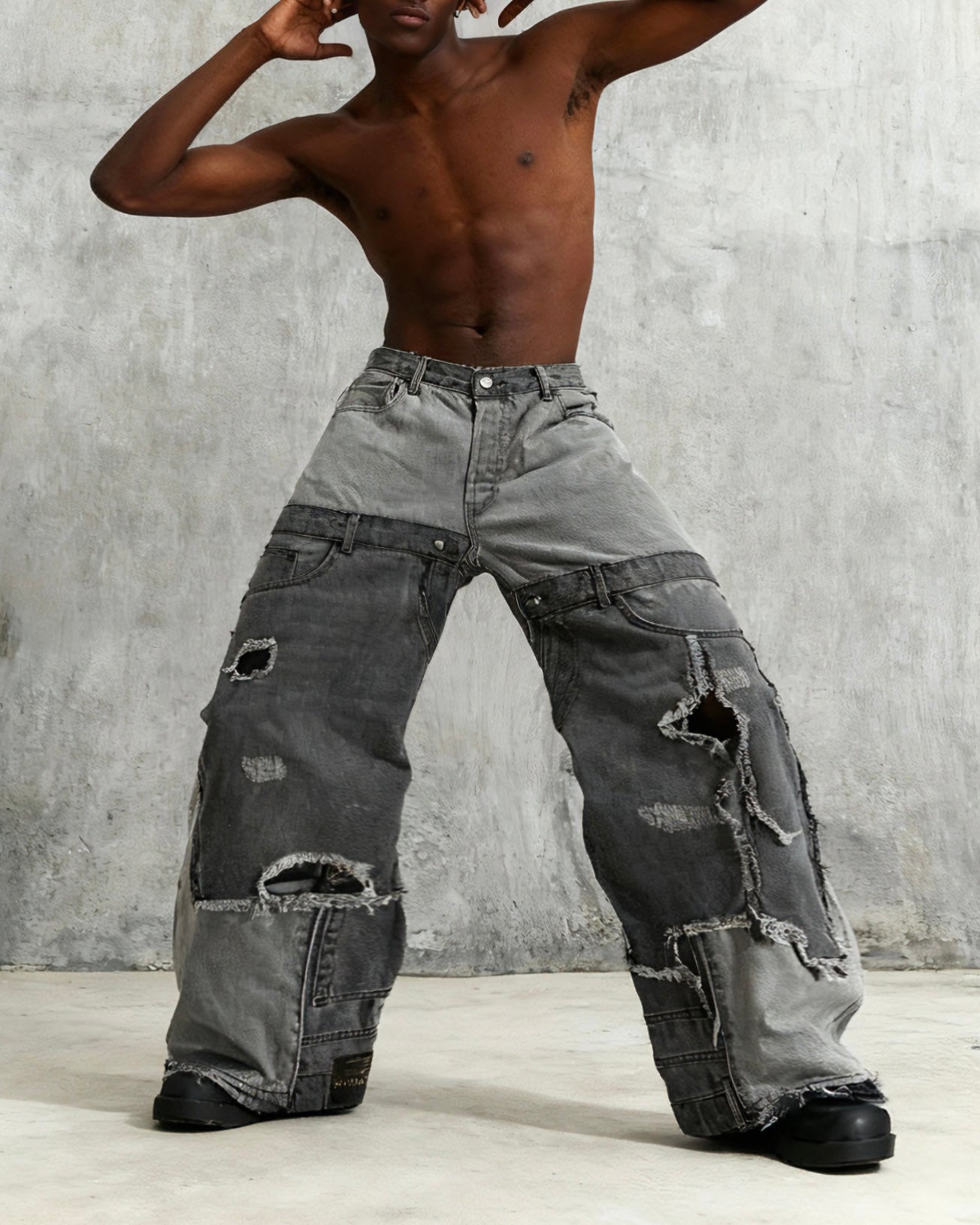 Distressed Patchwork Jeans