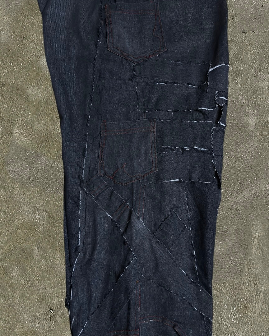 Black Patchwork Wide-Leg Reworked Denim Jeans