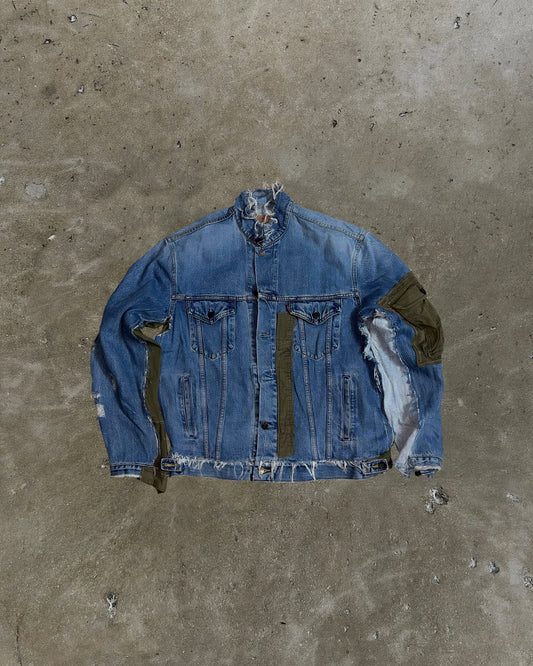 Mili-Patch Distressed Denim Jacket