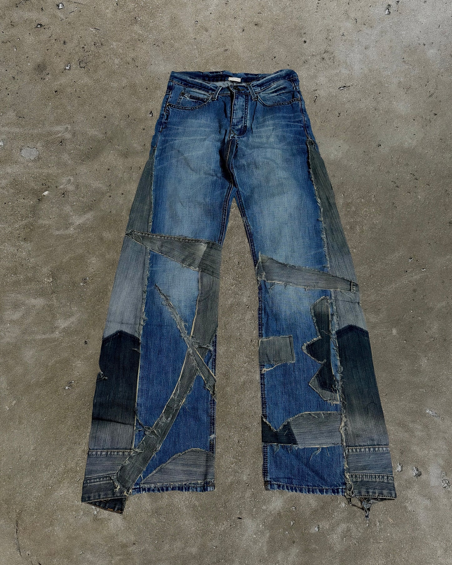 Abstract Panel Patchwork Denim Jeans