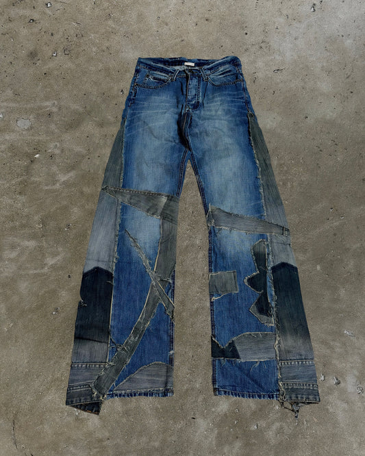 Abstract Panel Patchwork Denim Jeans