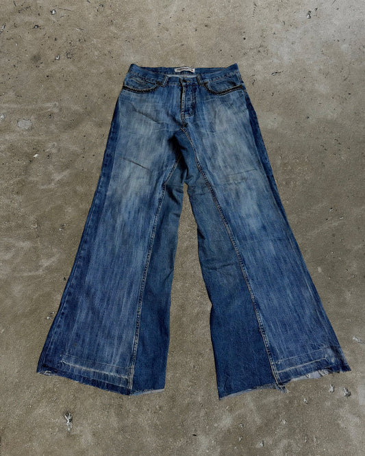 Patchwork Pocket Flare Reworked Denim Jeans