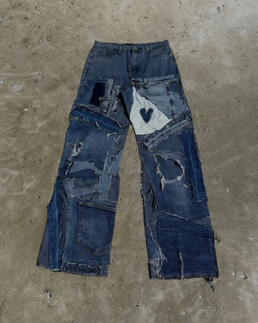 Heart Patchwork Reworked Denim Jeans