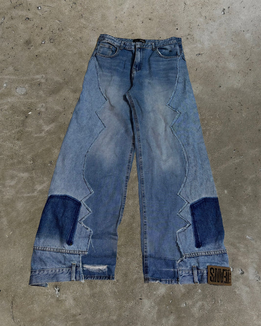 Zigzag Panel Reworked Denim Jeans #3