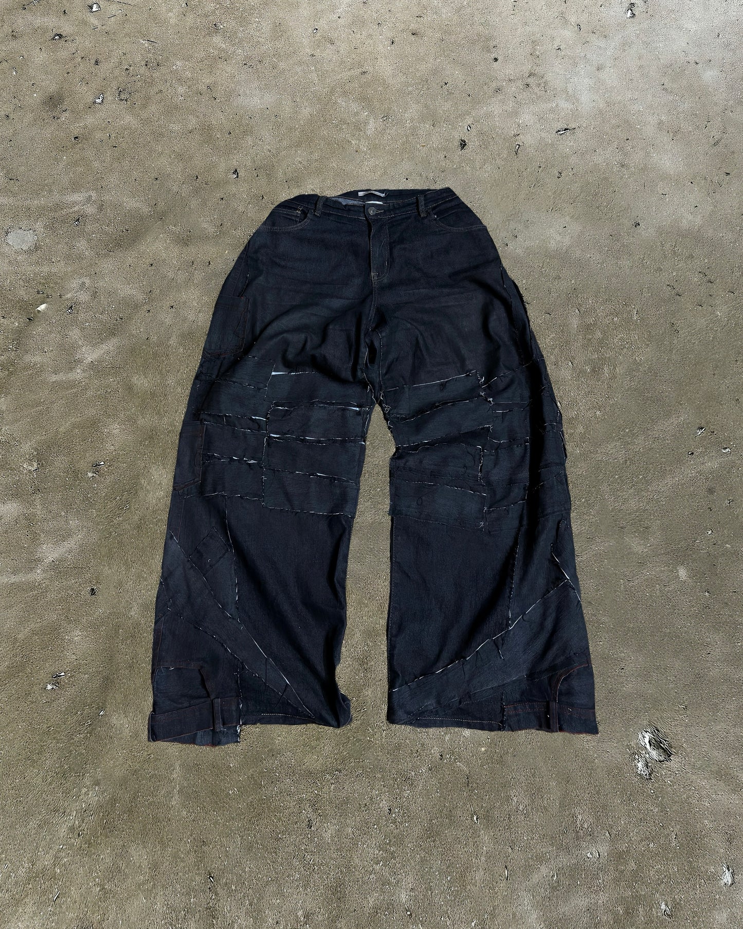 Black Patchwork Wide-Leg Reworked Denim Jeans