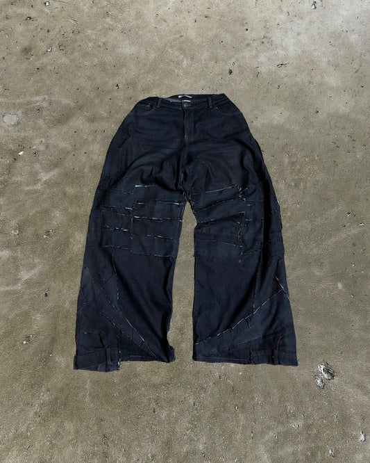 Black Patchwork Wide-Leg Reworked Denim Jeans